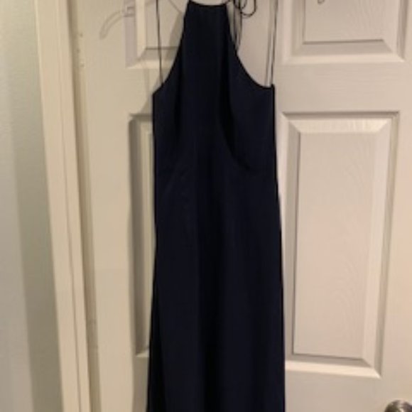 Navy blue silk halter minimalist bodycon dress - Picture 1 of 4